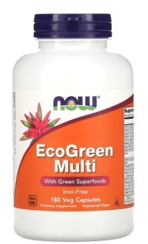 NOW EcoGreen Multi (Мультивитамины с зелеными суперфудами без железа) 180 вег капсул