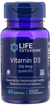 Life Extension Vitamin D3 (Витамин D3) 125 мкг (5000 МЕ) 60 капсул