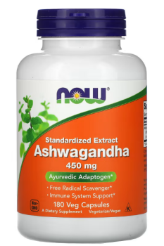 NOW Standardized Extract Ashwagandha (Стандартизированный экстракт ашваганды) 450 мг 180 капсул