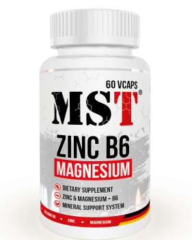 MST Zinc Magnesium B6 (Цинк Магний Б6) 60 веганских капсул, 06/24
