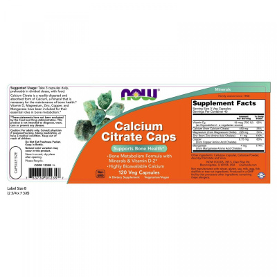 NOW Calcium Citrate Caps (Цитрат Кальция) 120 вег. капсул