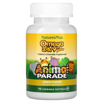 NaturesPlus Source of Life Animal Parade Omega 3/6/9 junior натуральный лимонный вкус 90 капсул