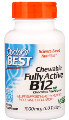 Doctor's Best активный витамин B12 со вкусом шоколада и мяты 1000 мкг 60 жевательных таблеток