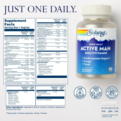Solaray Once Daily Active Man (Мужские мультивитамины раз в день) 90 капсул